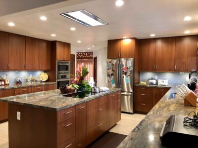 Modern kitchen with large island and stainless appliances